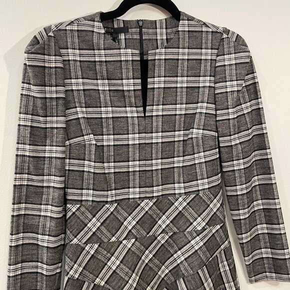 New Maje Rity Plaid Wool Blend Mini Dress Gray Small $320 - Picture 6 of 9